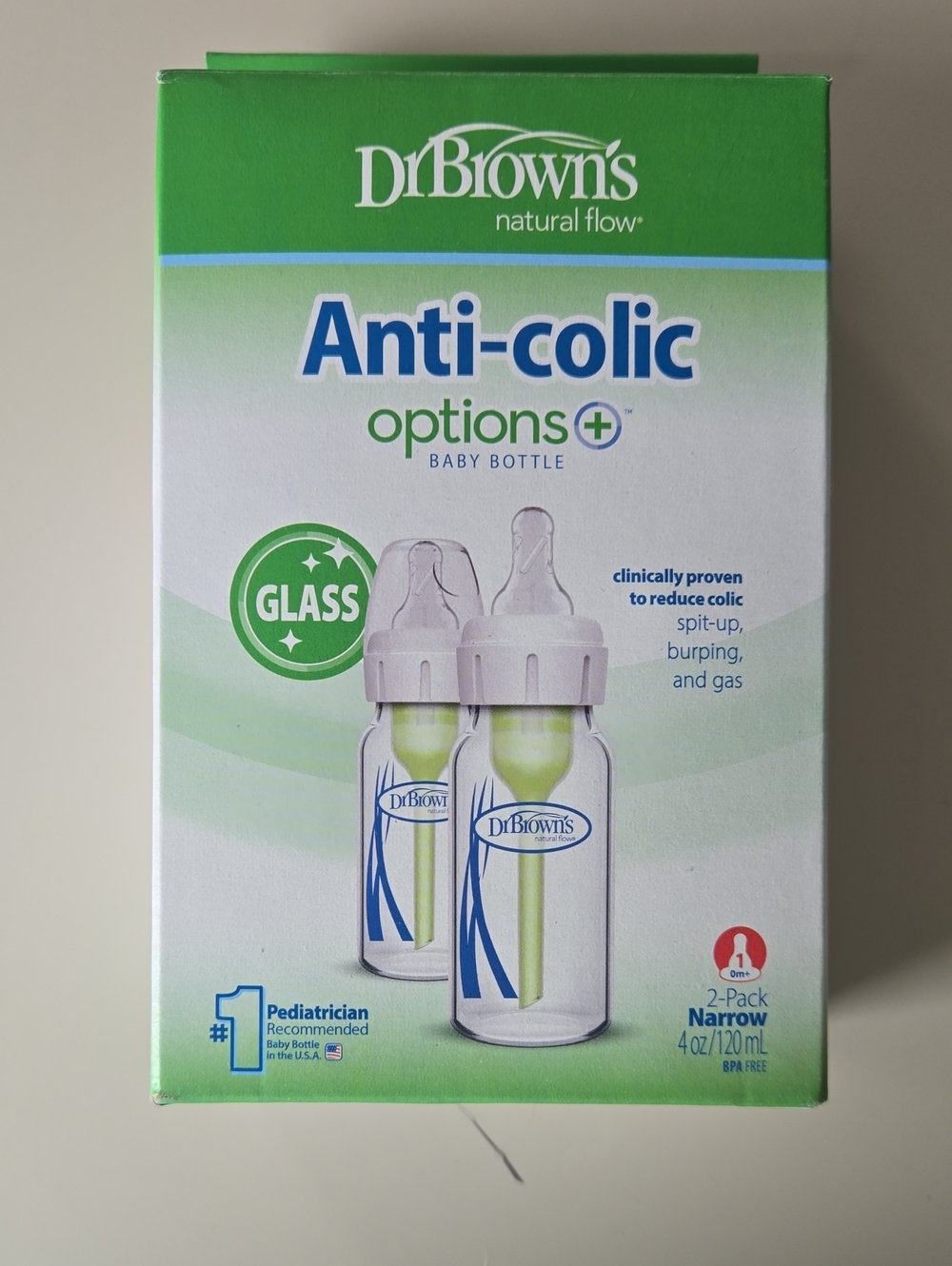 Dr. Brown's Anti-Colic Options+ Glass Baby Bottle - Green